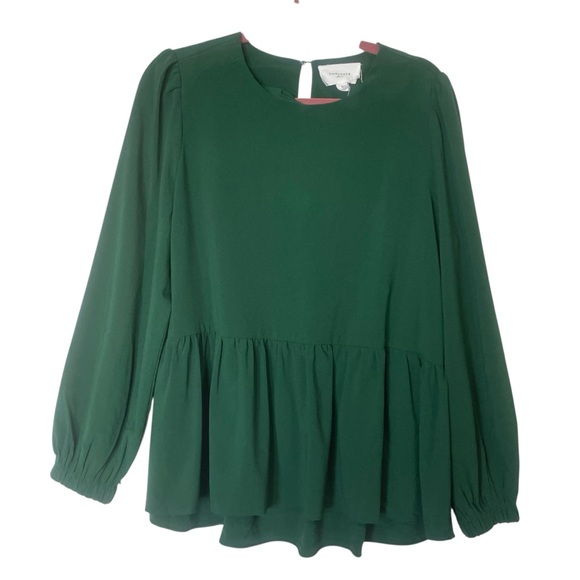 Tuckernuck Pomander Place Hunter Green Carlota Peplum Blouse Size L Forest Fairy - Picture 3 of 9
